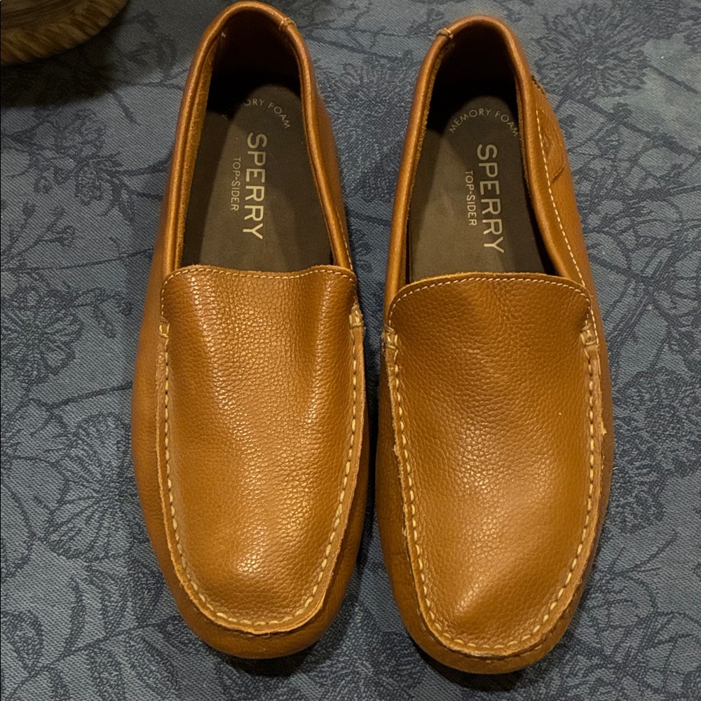 Sperry men’s SZ 9 driving moccasin shoes brown leather loafers slip on Excellent